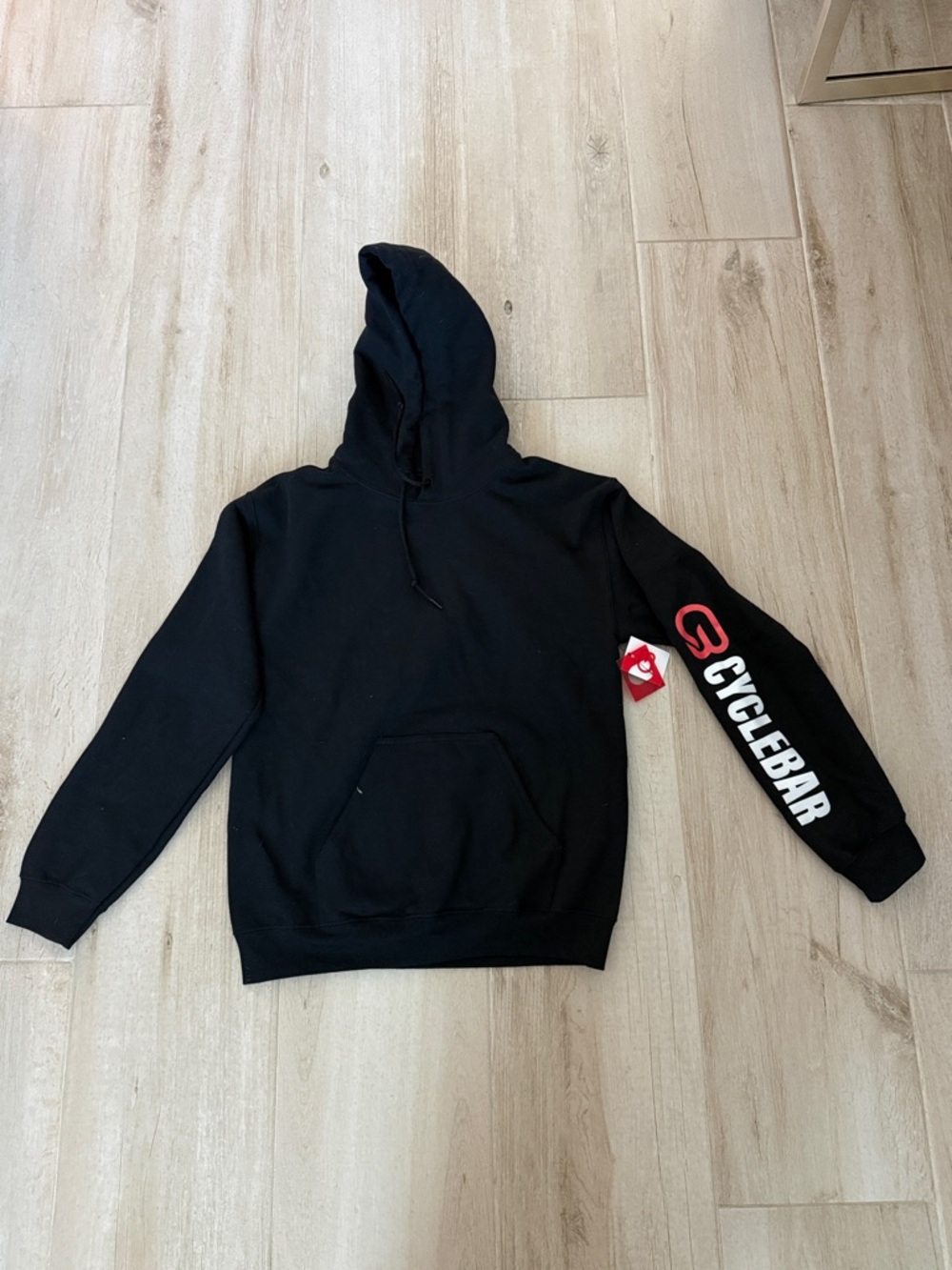 Cyclebar Black Hoodie with White and Red Sleeve Logo